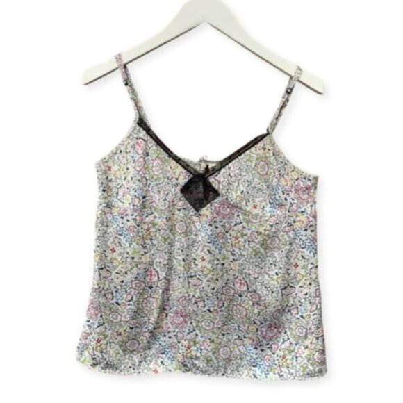 Calvin Klein 100% Silk Floral Print Tank Top Ajustable Straps Lace Detail Small - Picture 1 of 5